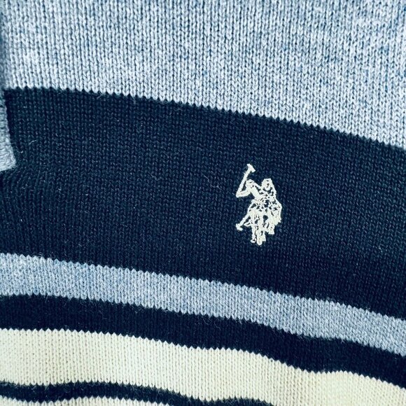 US Polo Assn Mens Pullover Sweater Blue Stripe 1/4 Zip Med Horse Logo L/S - Picture 6 of 13